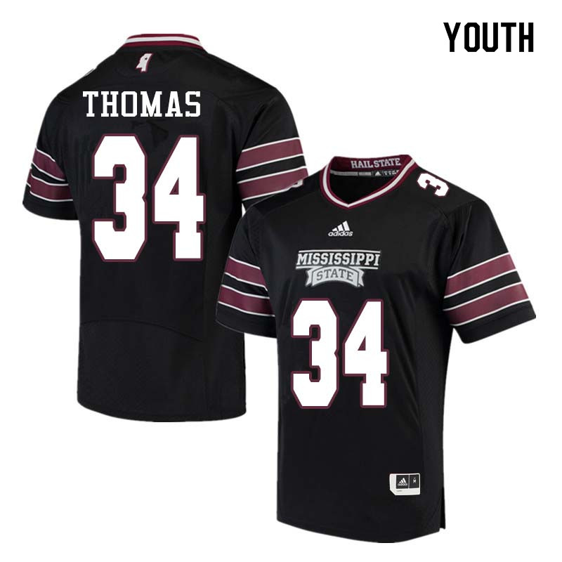 Youth #34 Cory Thomas Mississippi State Bulldogs College Football Jerseys Sale-Black - Click Image to Close